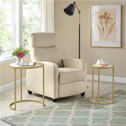Round Nesting Table With Metal Frame, End Side Table W/ Tempered Glass Top, Gold - thumbnail 6