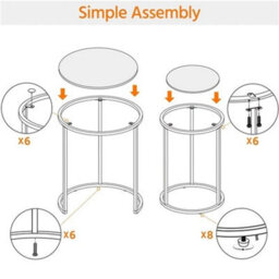 Round Nesting Table With Metal Frame, End Side Table W/ Tempered Glass Top, Gold - thumbnail 3