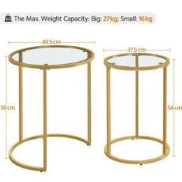 Round Nesting Table With Metal Frame, End Side Table W/ Tempered Glass Top, Gold - thumbnail 2