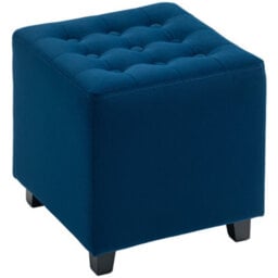 Homcom Square Footstool Small Ottoman With Wood Legs For Bedroom Blue - thumbnail 2