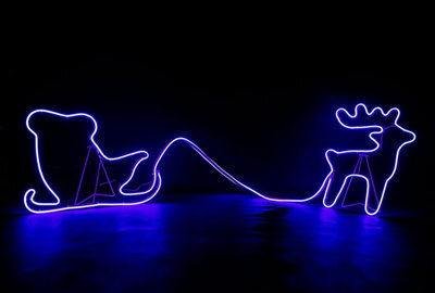 Shatchi Reindeer With Sleigh Neon Effect Rope Light Silhouette Double Side 90 Blue Leds - image 1