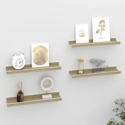 Berkfield Wall Shelves 4 Pcs White And Sonoma Oak 40X9X3 Cm - image 1