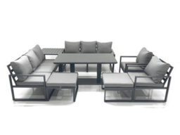 Fimous Garden Sofa Set Aluminium Furniture Rising Dining Tabe Set With 2 Chair 2 Big Footstool Side Table Dark Grey - thumbnail 1