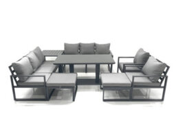 Fimous Garden Sofa Set Aluminium Furniture Rising Dining Tabe Set With 2 Chair 2 Big Footstool Side Table Dark Grey - thumbnail 2