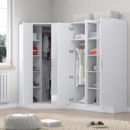 Reflect 2Pc Wardrobe Bundle - 2 Door Corner + 3 Door Mirror - White Gloss & Matt White - H: 180Cm X W: 179Cm X D: 103Cm - thumbnail 2