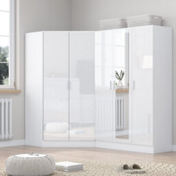 Reflect 2Pc Wardrobe Bundle - 2 Door Corner + 3 Door Mirror - White Gloss & Matt White - H: 180Cm X W: 179Cm X D: 103Cm