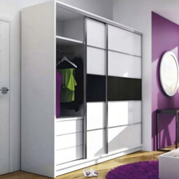 Arte Bold Sophistication: Dubai 226Cm Sliding Wardrobe In White With Black Glass Accent - thumbnail 1