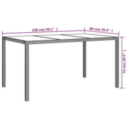 Walplus Garden Table 150X90X75 Cm Tempered Glass And Poly Rattan Grey - thumbnail 6