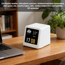 Led Dynamic Display, 1.54 Inch Ips Screen Weather Temperature Humidity Gif Animation Digital Clock,built In Network Server Pink - thumbnail 4