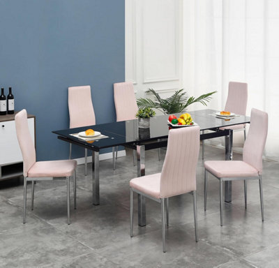 Furnizone UK Grande 6-8 Seater Extending Dining Table And 6 Monza Pink Velvet Chairs - image 1