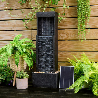 Teamson Home Outdoor Garden Solar-Powered Modern Waterfall Fountain, Black
