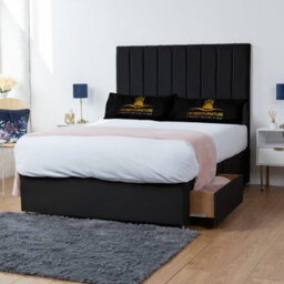 UKBEDFURNITURE Ashford Black Plush  Divan Bed Base With 26 Inch Headboard - No Storage - thumbnail 2