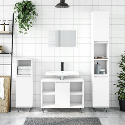 Walplus 3 Piece Bathroom Furniture Set White Engineered Wood - image 1