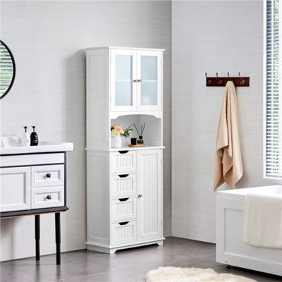Yaheetech White Freestanding Bathroom Storage Cabinet With Glass Door - image 1