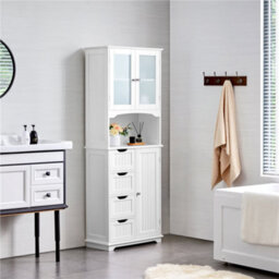 Yaheetech White Freestanding Bathroom Storage Cabinet With Glass Door - thumbnail 1