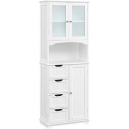 Yaheetech White Freestanding Bathroom Storage Cabinet With Glass Door - thumbnail 2