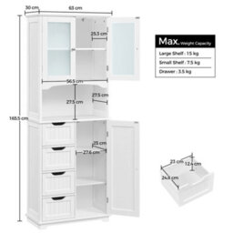 Yaheetech White Freestanding Bathroom Storage Cabinet With Glass Door - thumbnail 3
