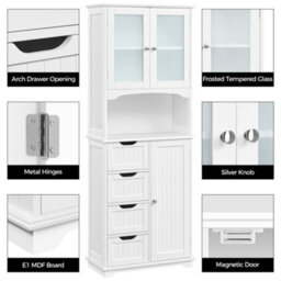 Yaheetech White Freestanding Bathroom Storage Cabinet With Glass Door - thumbnail 4