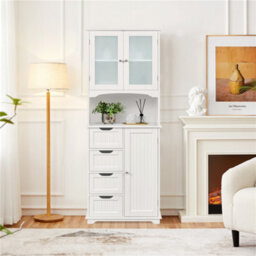 Yaheetech White Freestanding Bathroom Storage Cabinet With Glass Door - thumbnail 8