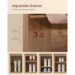 Shoe Storage Bench With 6 Compartments And Adjustable Shelves, Entryway Organiser For Hallway, Honey Brown - thumbnail 4