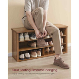 Shoe Storage Bench With 6 Compartments And Adjustable Shelves, Entryway Organiser For Hallway, Honey Brown - thumbnail 3