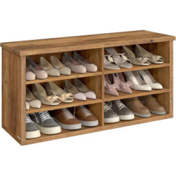 Shoe Storage Bench With 6 Compartments And Adjustable Shelves, Entryway Organiser For Hallway, Honey Brown - thumbnail 6