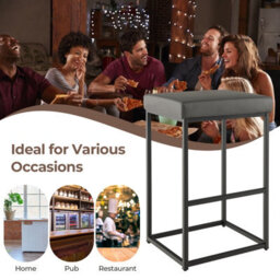 Costway Set Of 2 Bar Stools Dining Counter Height Chair Modern Upholstered Pub Stools - thumbnail 7