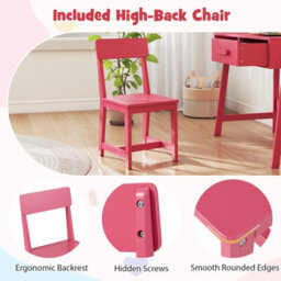 Costway Kids Desk And Chair Set Wooden Childrens Study Desk Set W/ Drawer-Pink - thumbnail 9