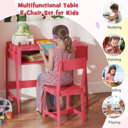 Costway Kids Desk And Chair Set Wooden Childrens Study Desk Set W/ Drawer-Pink - thumbnail 8