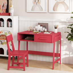 Costway Kids Desk And Chair Set Wooden Childrens Study Desk Set W/ Drawer-Pink - thumbnail 5