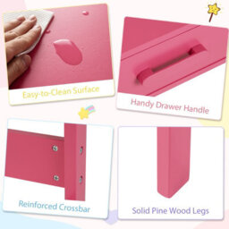 Costway Kids Desk And Chair Set Wooden Childrens Study Desk Set W/ Drawer-Pink - thumbnail 6