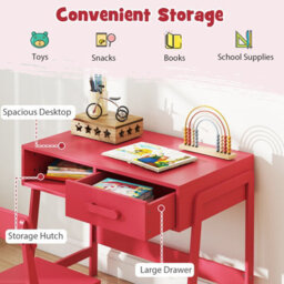 Costway Kids Desk And Chair Set Wooden Childrens Study Desk Set W/ Drawer-Pink - thumbnail 7