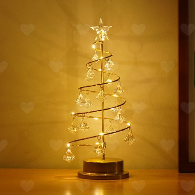 Amorly Crystal Mini Christmas Tree Lamp, 31Cm Battery Powered Led Night Light With Acrylic Pendants, Decorative Ornament For Desk Bedroom - image 1