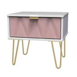Ready Assembled Matt & High Gloss Pink & White No Effect 1 Drawer Bedside Table (H)410mm (W)450mm (D)395mm