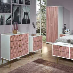 Ready Assembled Matt & High Gloss Pink & White No Effect 1 Drawer Bedside Table (H)410mm (W)450mm (D)395mm - thumbnail 2