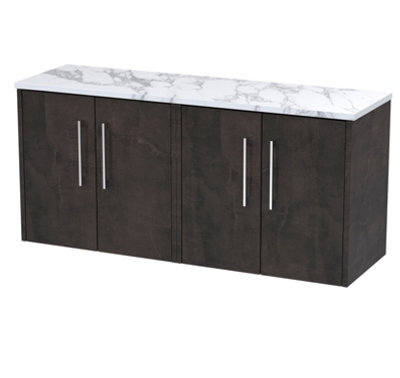 Hudson Reed Juno Wall Hung 2 Soft Close Door Vanity Unit With Laminate Worktop And Handles In Metallic Slate Finish, 1205mm - image 1