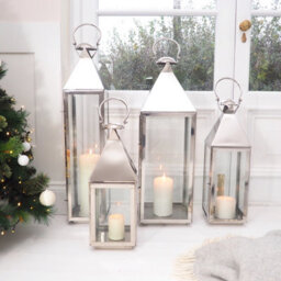 Silver Indoor And Outdoor Metal Lantern Extra Large - Tall Stainess Steel Candle Lantern -  Lighting - thumbnail 2