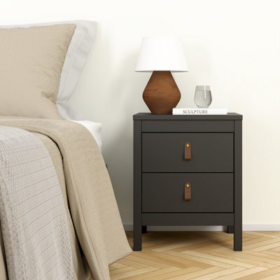 Madrid Matt Black No Effect 2 Drawer Bedside Chest (H)541mm (W)438mm (D)384mm - image 1