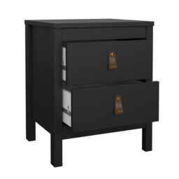 Madrid Matt Black No Effect 2 Drawer Bedside Chest (H)541mm (W)438mm (D)384mm - thumbnail 3