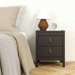 Madrid Matt Black No Effect 2 Drawer Bedside Chest (H)541mm (W)438mm (D)384mm - thumbnail 1