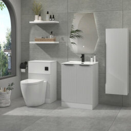 Royal Bathrooms Evora 700mm Matt White Fluted Floor Standing Bathroom Vanity Unit 2 Door With Ceramic Basin & Matt Black Handles - thumbnail 3