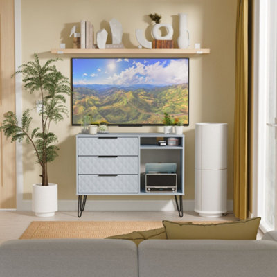 Anzio Matt Denim Blue Tv Stand With 2 Shelves & 3 Drawers, (H)74.2Cm X (W)96.8Cm X (D)39.2Cm - image 1