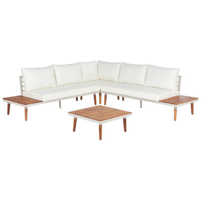 Beliani Garden Corner Sofa With Table 5 Seater Corato Acacia Wood Off-White - image 1