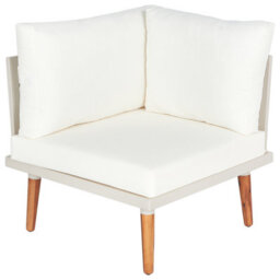 Beliani Garden Corner Sofa With Table 5 Seater Corato Acacia Wood Off-White - thumbnail 9