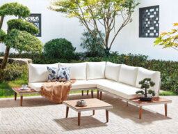 Beliani Garden Corner Sofa With Table 5 Seater Corato Acacia Wood Off-White - thumbnail 2