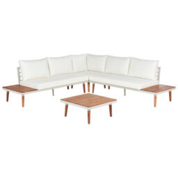 Beliani Garden Corner Sofa With Table 5 Seater Corato Acacia Wood Off-White - thumbnail 1