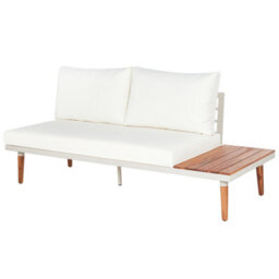 Beliani Garden Corner Sofa With Table 5 Seater Corato Acacia Wood Off-White - thumbnail 7