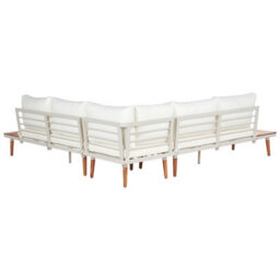 Beliani Garden Corner Sofa With Table 5 Seater Corato Acacia Wood Off-White - thumbnail 6