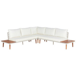 Beliani Garden Corner Sofa With Table 5 Seater Corato Acacia Wood Off-White - thumbnail 5