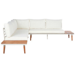 Beliani Garden Corner Sofa With Table 5 Seater Corato Acacia Wood Off-White - thumbnail 4